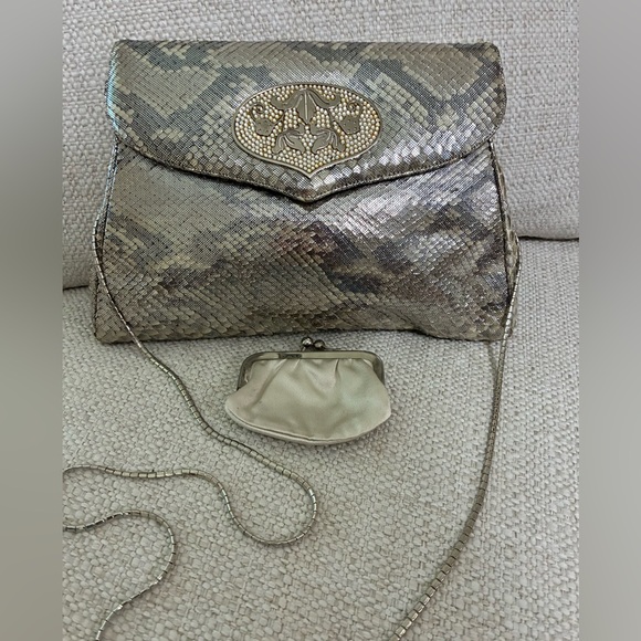 Judith Leiber Vintage  Silver Snake Print Women's Bag & Change Purse - Picture 1 of 16